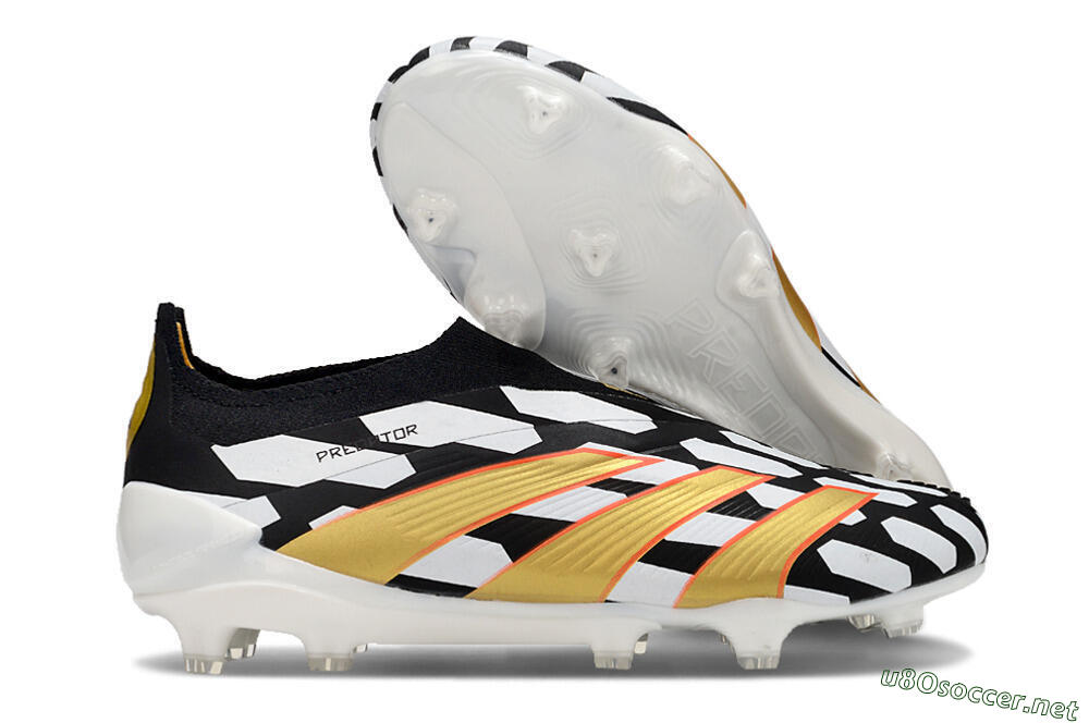 Men's Adidas Predator 24 Elite Laceless FG Football Boots - Black/White/Gold 2