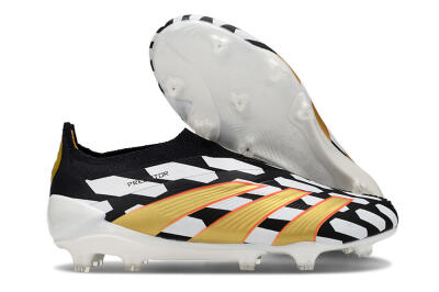 Men's Adidas Predator 24 Elite Laceless FG Football Boots - Black/White/Gold