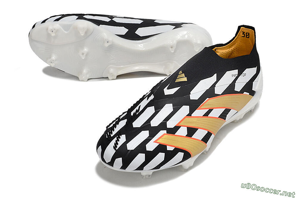Men's Adidas Predator 24 Elite Laceless FG Football Boots - Black/White/Gold 3
