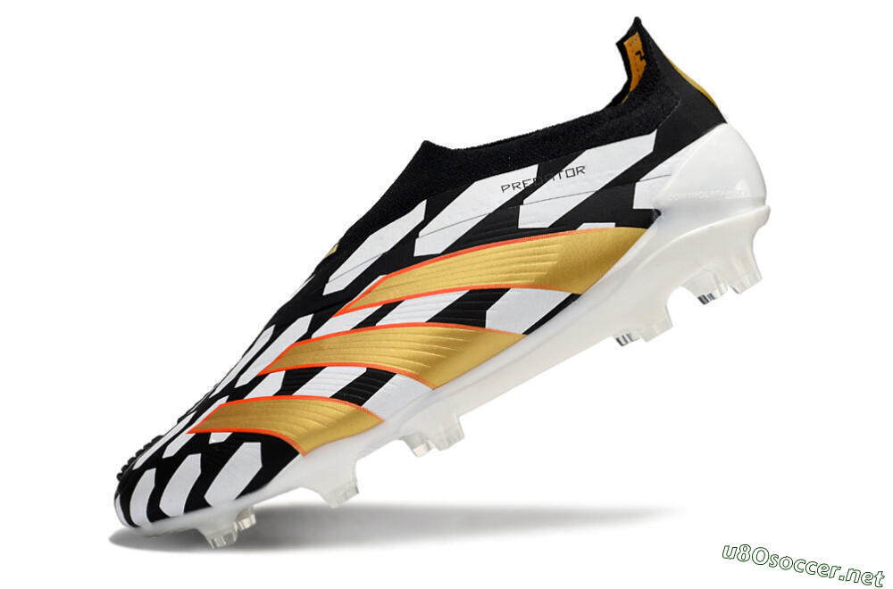 Men's Adidas Predator 24 Elite Laceless FG Football Boots - Black/White/Gold 5
