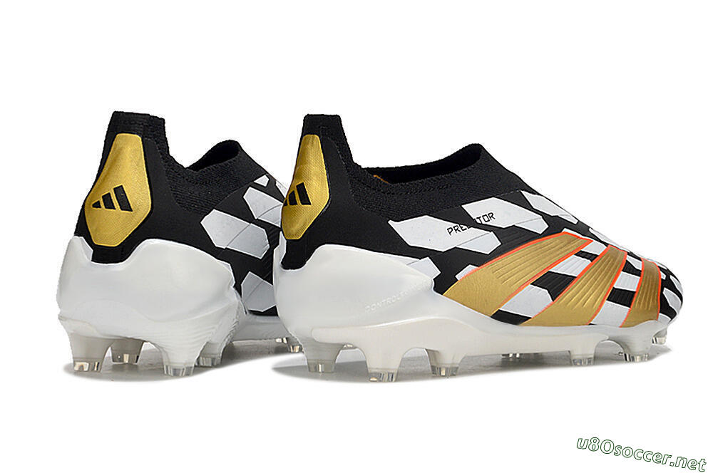 Men's Adidas Predator 24 Elite Laceless FG Football Boots - Black/White/Gold 6