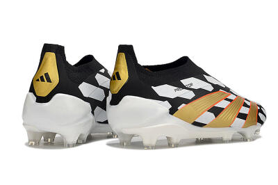 Men's Adidas Predator 24 Elite Laceless FG Football Boots - Black/White/Gold