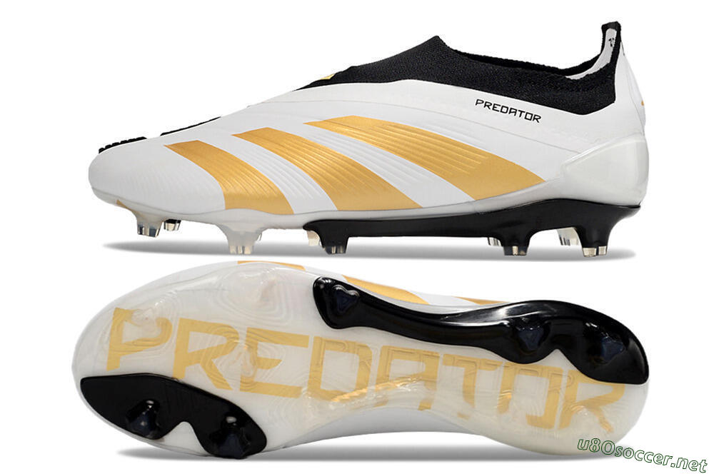 Men's Adidas Predator 24 Elite Laceless FG Football Boots - White/Gold/Black 1
