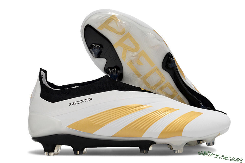Men's Adidas Predator 24 Elite Laceless FG Football Boots - White/Gold/Black 2