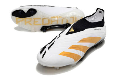 Men's Adidas Predator 24 Elite Laceless FG Football Boots - White/Gold/Black