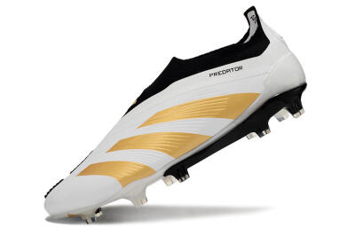 Men's Adidas Predator 24 Elite Laceless FG Football Boots - White/Gold/Black