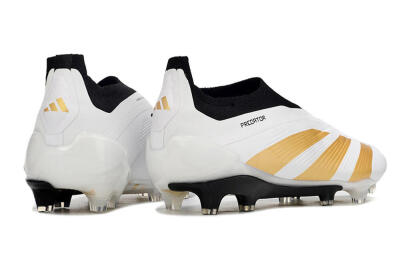Men's Adidas Predator 24 Elite Laceless FG Football Boots - White/Gold/Black
