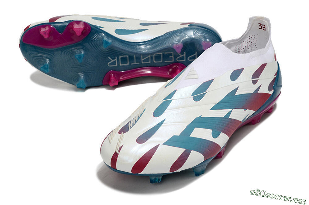 Men's Adidas Predator 24 Elite Laceless FG Football Boots - Beige/Blue/Red 3