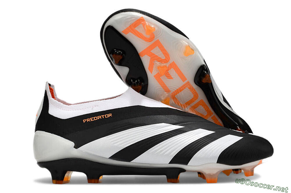 Men's Adidas Predator 24 Elite Laceless FG Football Boots - Black/White/Orange 2