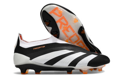 Men's Adidas Predator 24 Elite Laceless FG Football Boots - Black/White/Orange