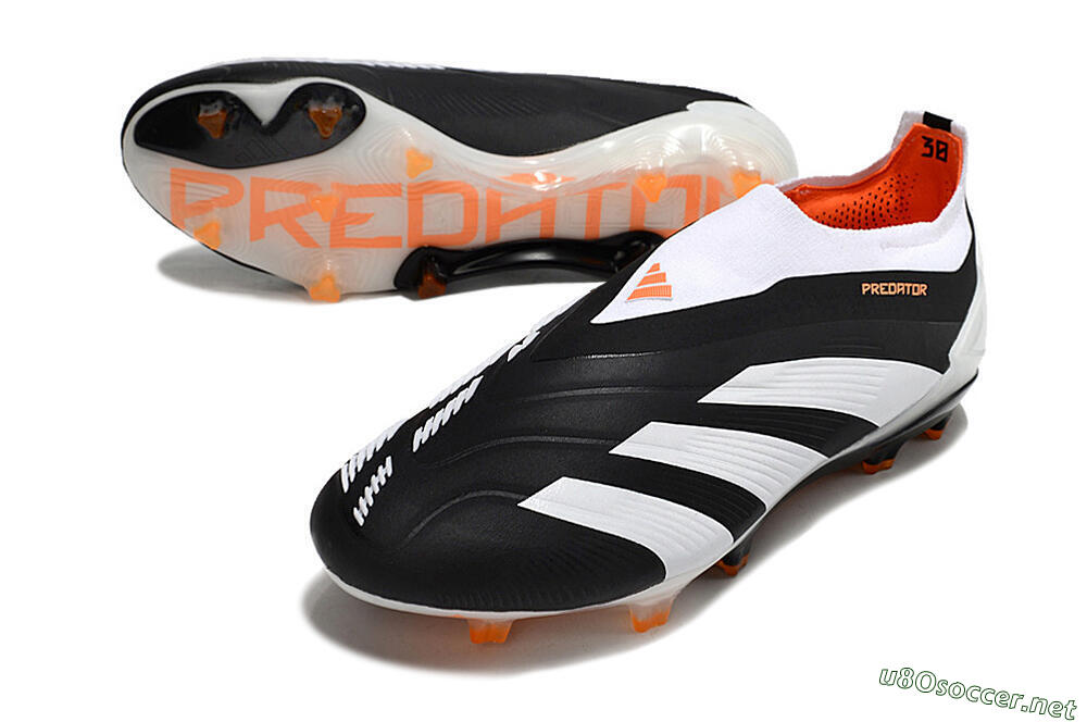 Men's Adidas Predator 24 Elite Laceless FG Football Boots - Black/White/Orange 3