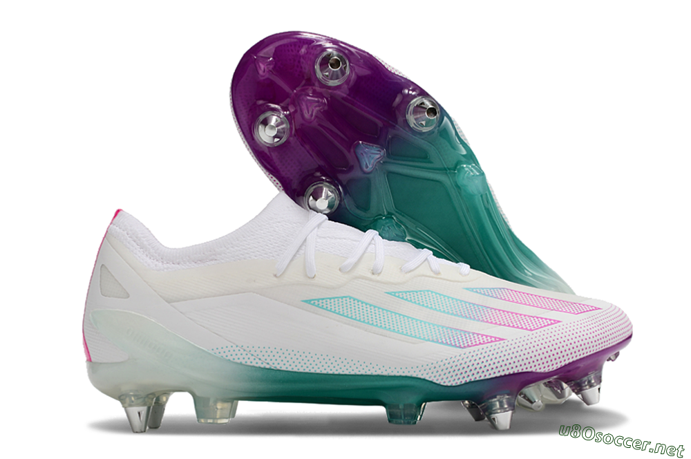 Men's Adidas X Crazyfast.1 SG Football Boots - White/Purple/Jade 2
