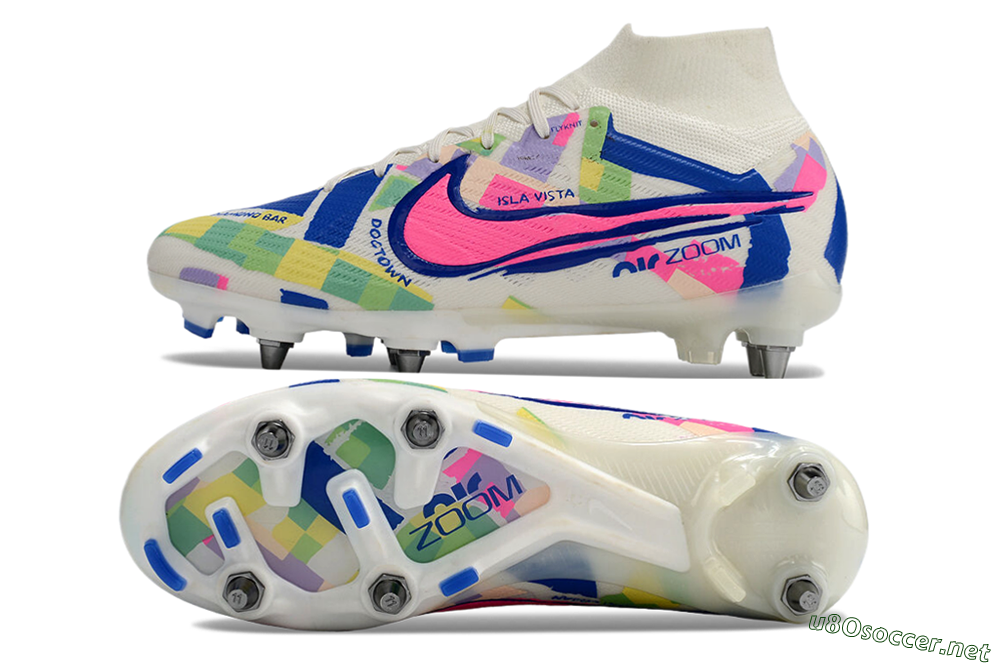 Men's Nike Air Zoom Mercurial Superfly 9 Elite SG Football Boots - White/Pink/Blue/Yellow 1