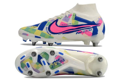Men's Nike Air Zoom Mercurial Superfly 9 Elite SG Football Boots - White/Pink/Blue/Yellow