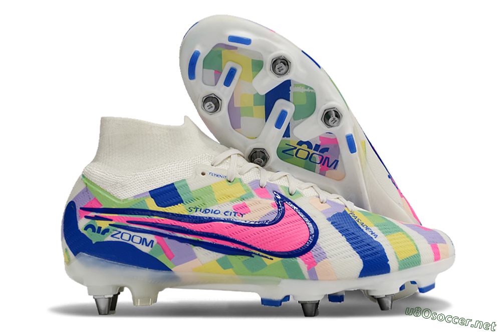 Men's Nike Air Zoom Mercurial Superfly 9 Elite SG Football Boots - White/Pink/Blue/Yellow 2