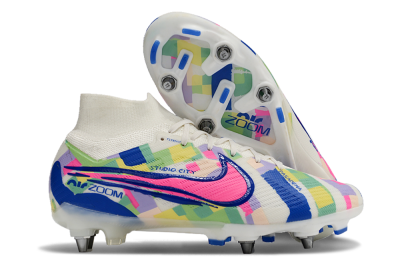 Men's Nike Air Zoom Mercurial Superfly 9 Elite SG Football Boots - White/Pink/Blue/Yellow
