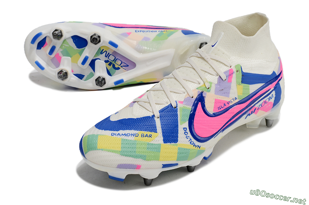 Men's Nike Air Zoom Mercurial Superfly 9 Elite SG Football Boots - White/Pink/Blue/Yellow 3