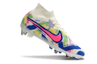 Men's Nike Air Zoom Mercurial Superfly 9 Elite SG Football Boots - White/Pink/Blue/Yellow