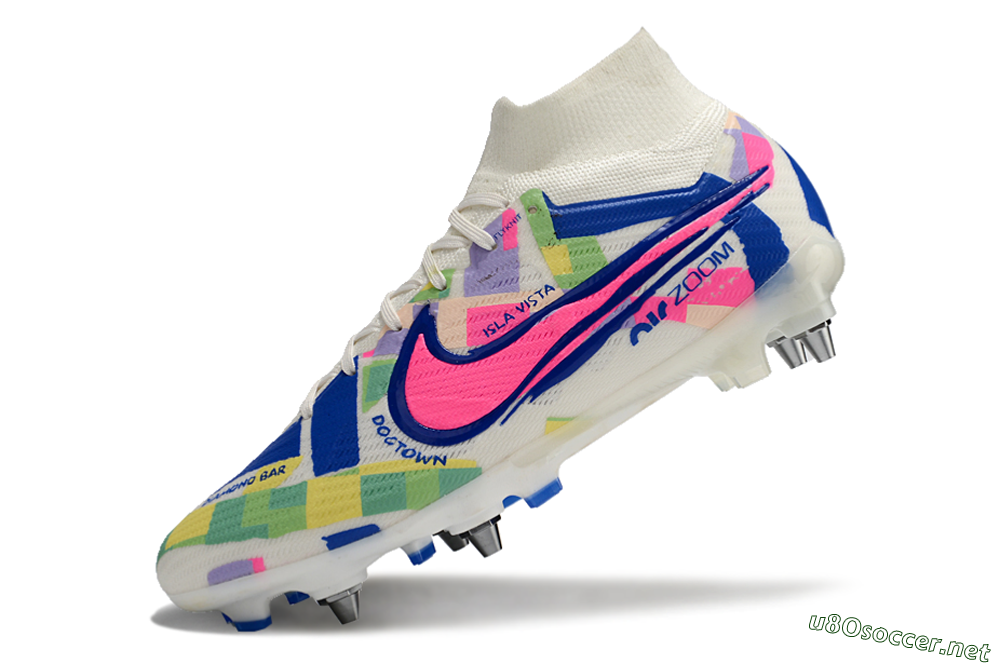 Men's Nike Air Zoom Mercurial Superfly 9 Elite SG Football Boots - White/Pink/Blue/Yellow 5