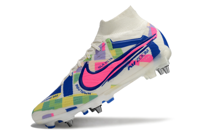Men's Nike Air Zoom Mercurial Superfly 9 Elite SG Football Boots - White/Pink/Blue/Yellow