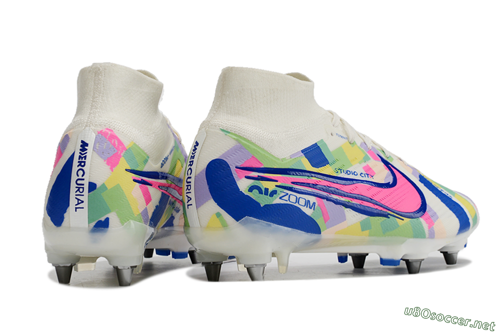 Men's Nike Air Zoom Mercurial Superfly 9 Elite SG Football Boots - White/Pink/Blue/Yellow 6