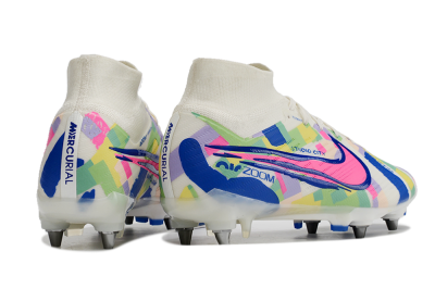 Men's Nike Air Zoom Mercurial Superfly 9 Elite SG Football Boots - White/Pink/Blue/Yellow