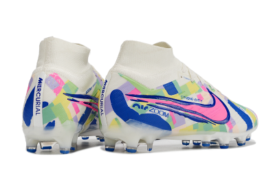 Men's Nike Air Zoom Mercurial Superfly 9 Elite AG Football Boots - White/Pink/Blue/Yellow