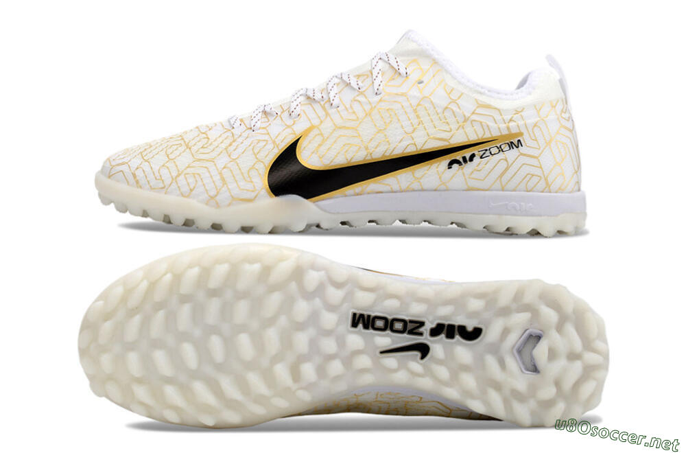 Men's Nike Air Zoom Mercurial Vapor 15 Pro TF Football Shoes - White/Gold/Black 1