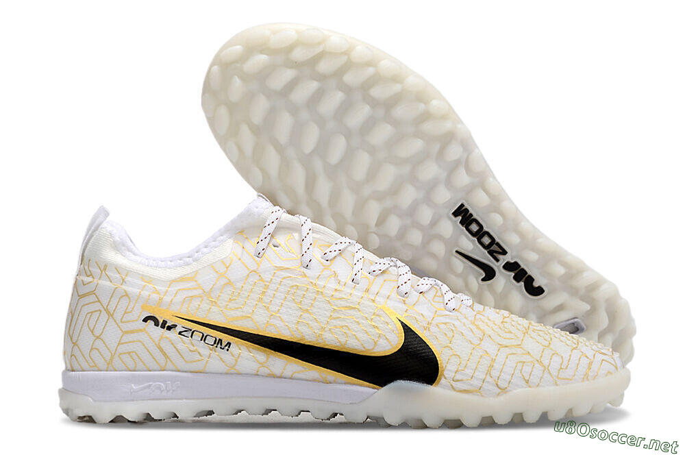 Men's Nike Air Zoom Mercurial Vapor 15 Pro TF Football Shoes - White/Gold/Black 2