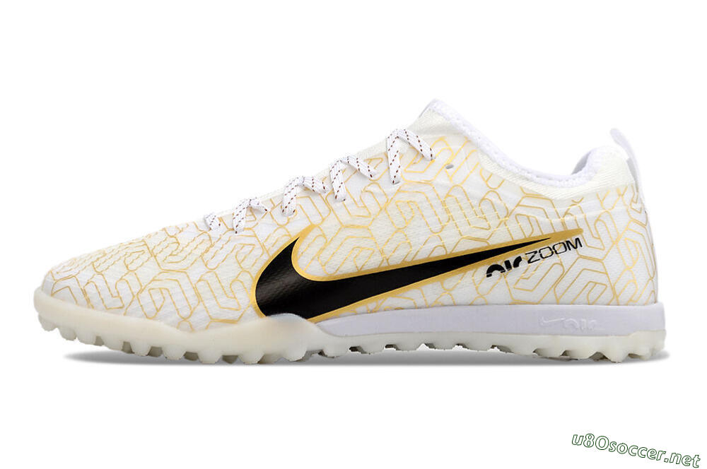 Men's Nike Air Zoom Mercurial Vapor 15 Pro TF Football Shoes - White/Gold/Black 0