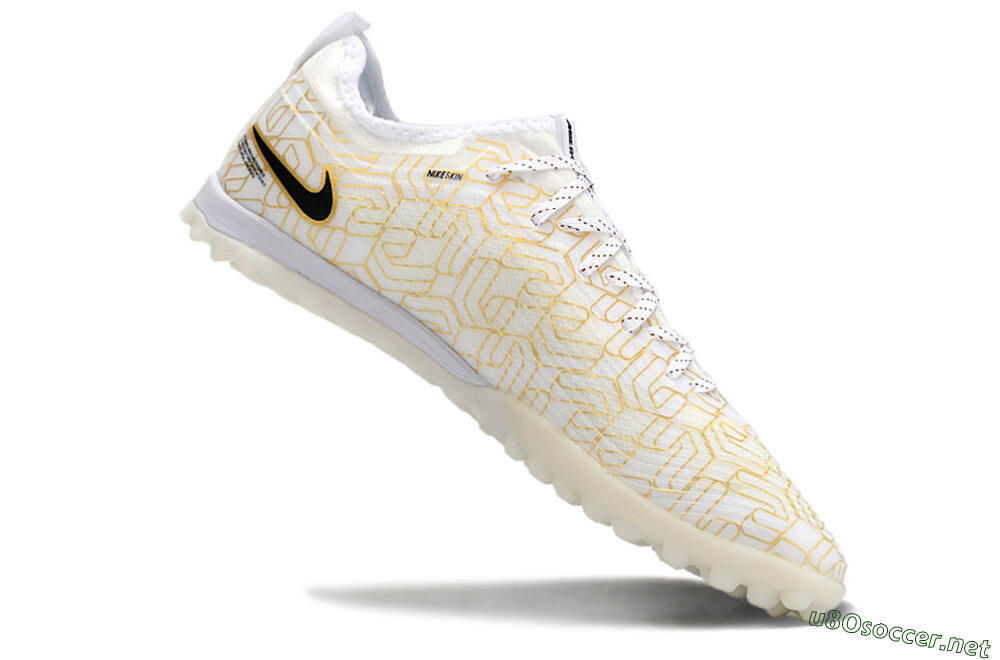 Men's Nike Air Zoom Mercurial Vapor 15 Pro TF Football Shoes - White/Gold/Black 4