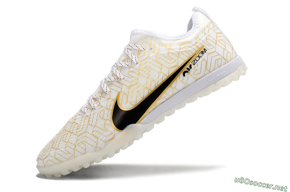 Men's Nike Air Zoom Mercurial Vapor 15 Pro TF Football Shoes - White/Gold/Black 5