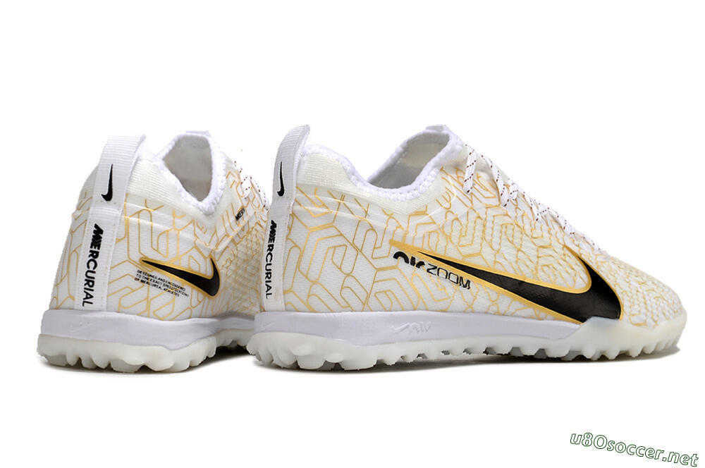 Men's Nike Air Zoom Mercurial Vapor 15 Pro TF Football Shoes - White/Gold/Black 6