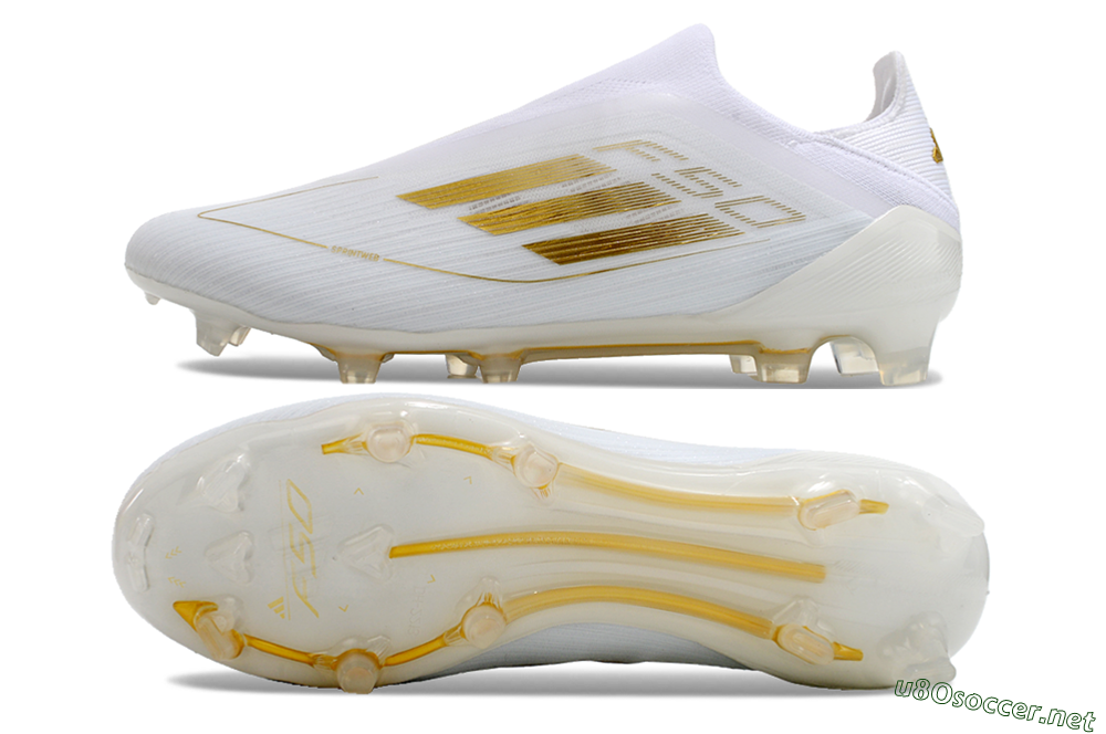 Men's Adidas F50+ Adizero FG Football Boots - White/Gold 1