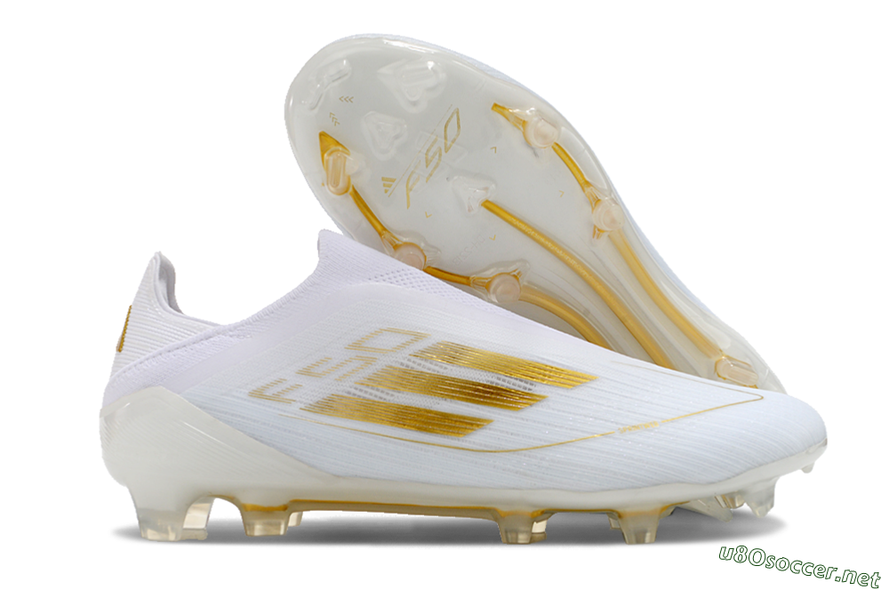 Men's Adidas F50+ Adizero FG Football Boots - White/Gold 2