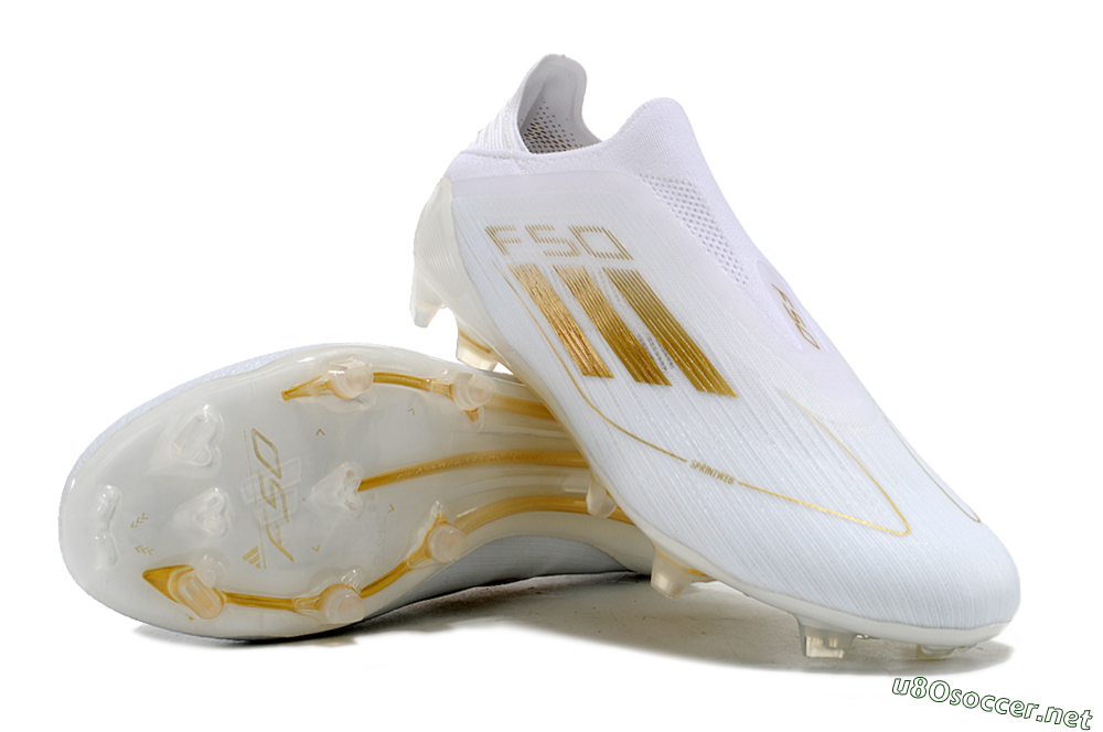 Men's Adidas F50+ Adizero FG Football Boots - White/Gold 3