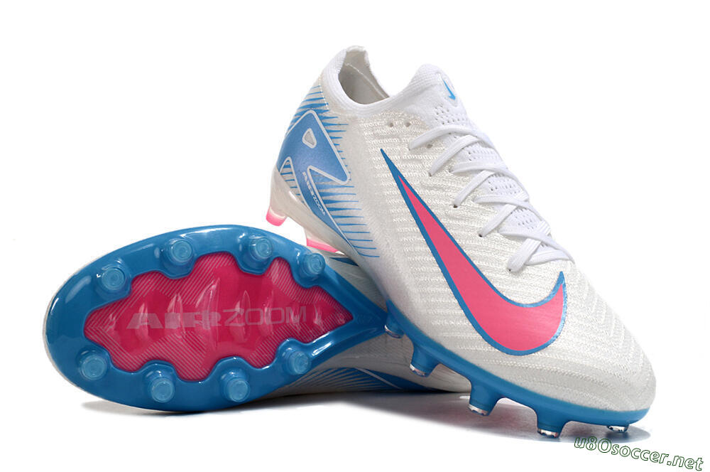 Unisex Nike Air Zoom Mercurial Vapor 16 Elite AG Football Boots - White/Pink/Blue 3