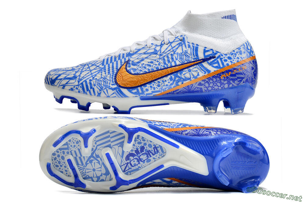 Men's Nike Air Zoom Mercurial Superfly 9 Elite FG Football Boots - White/Blue/Red 1