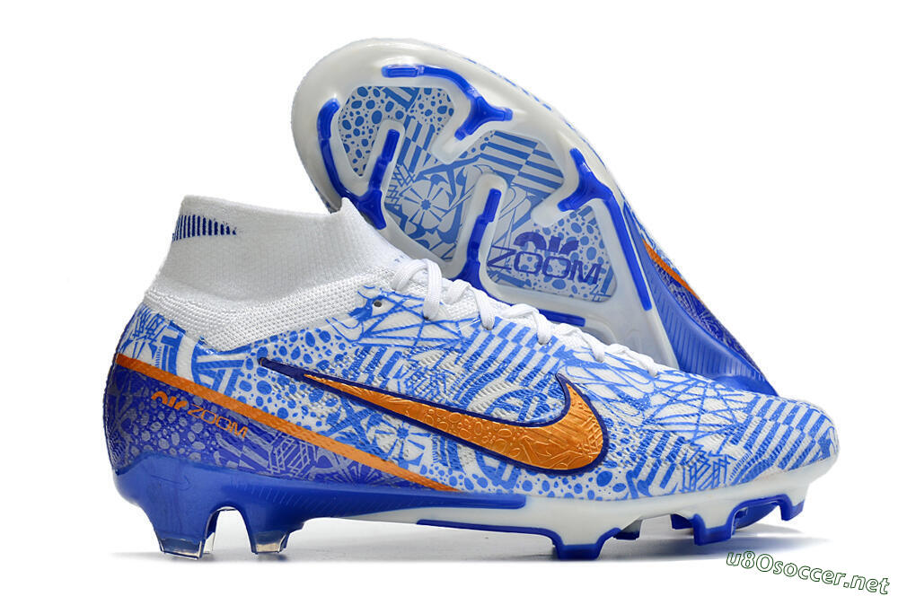 Men's Nike Air Zoom Mercurial Superfly 9 Elite FG Football Boots - White/Blue/Red 2