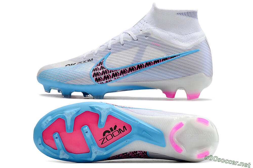 Men's Nike Air Zoom Mercurial Superfly 9 Elite FG Football Boots - White/Blue/Pink 1