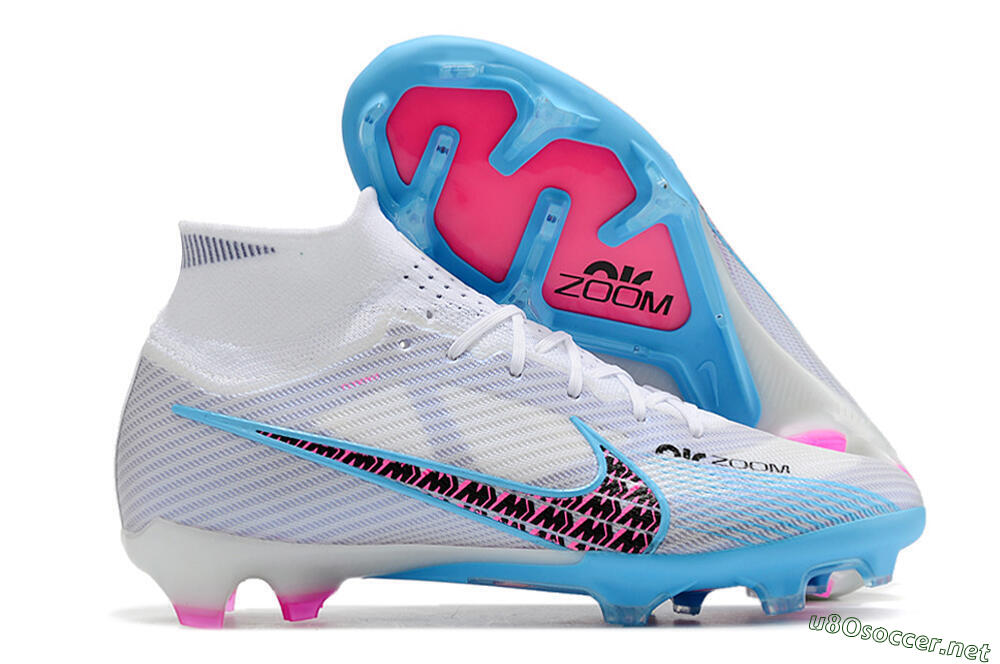 Men's Nike Air Zoom Mercurial Superfly 9 Elite FG Football Boots - White/Blue/Pink 2