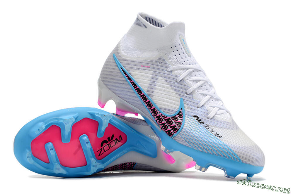 Men's Nike Air Zoom Mercurial Superfly 9 Elite FG Football Boots - White/Blue/Pink 3
