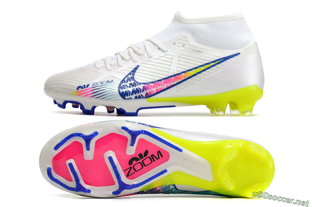 Men's Nike Air Zoom Mercurial Superfly 9 Elite FG Football Boots - White/Blue/Pink/Green 1