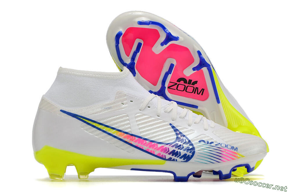 Men's Nike Air Zoom Mercurial Superfly 9 Elite FG Football Boots - White/Blue/Pink/Green 2