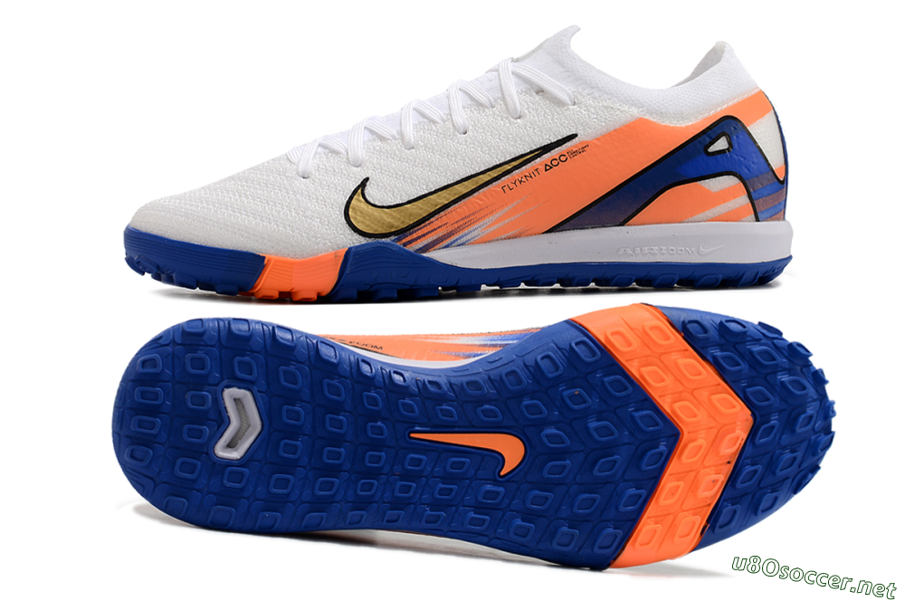 Men's Nike Air Zoom Mercurial Vapor 16 Elite TF Football Shoes - White/Orange/Blue 4
