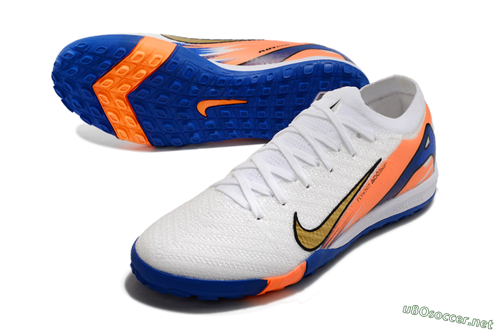 Men's Nike Air Zoom Mercurial Vapor 16 Elite TF Football Shoes - White/Orange/Blue 3