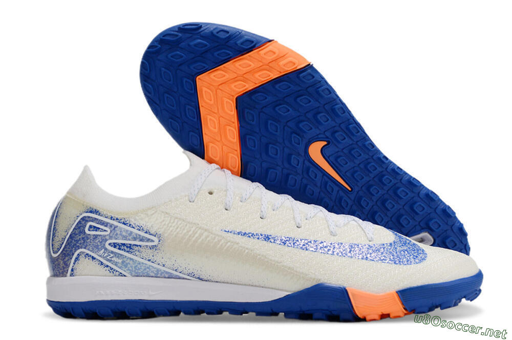 Men's Nike Air Zoom Mercurial Vapor 16 Elite TF Football Shoes - White/Blue/Orange 2