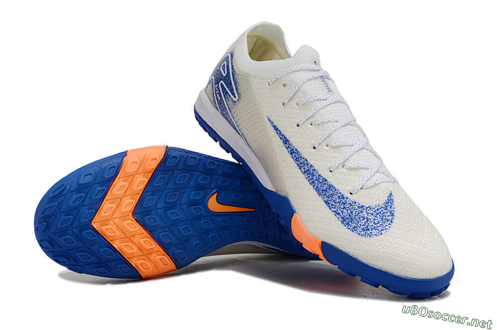 Men's Nike Air Zoom Mercurial Vapor 16 Elite TF Football Shoes - White/Blue/Orange 4