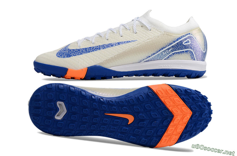 Men's Nike Air Zoom Mercurial Vapor 16 Elite TF Football Shoes - White/Blue/Orange 1