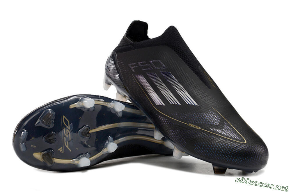Unisex Adidas F50+ Adizero FG Football Boots - Black/Purple/Gold 3